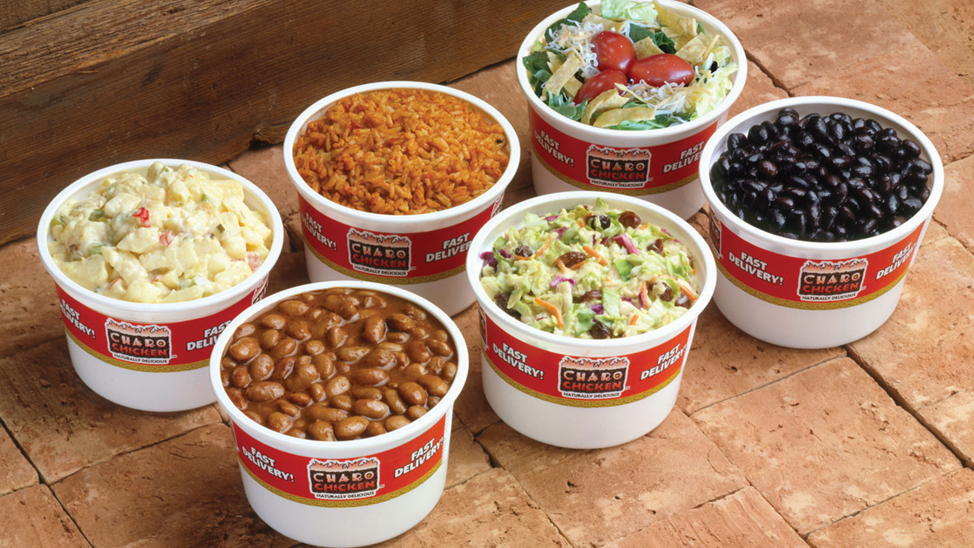 Image of Potato Salad, Charo Rice, Side Salad, Pinto Beans, Coleslaw, and Black Beans side dishes